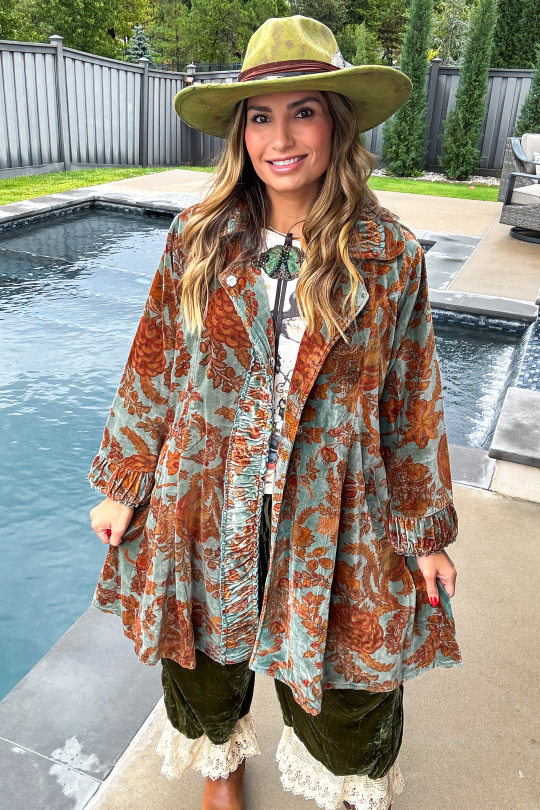 Velvet Dream Jacket - 100% Cotton - Brown/Teal