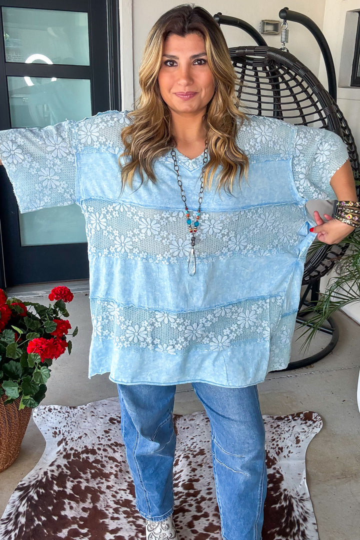 PRE ORDER: Moonwashed Lace Tunic - 100% Cotton - Blue