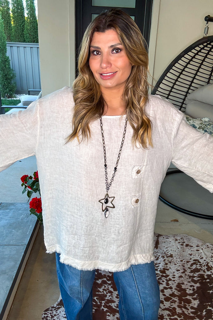 Best Intentions Button Top - 100% Linen- Made In Italy