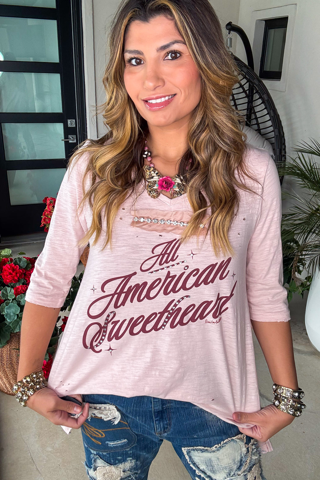 All American Sweetheart Tee - 100% Cotton -  Pink