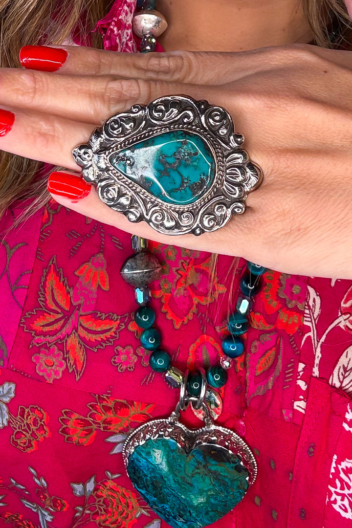 Turquoise Dream Heart Necklace - Silver Plated