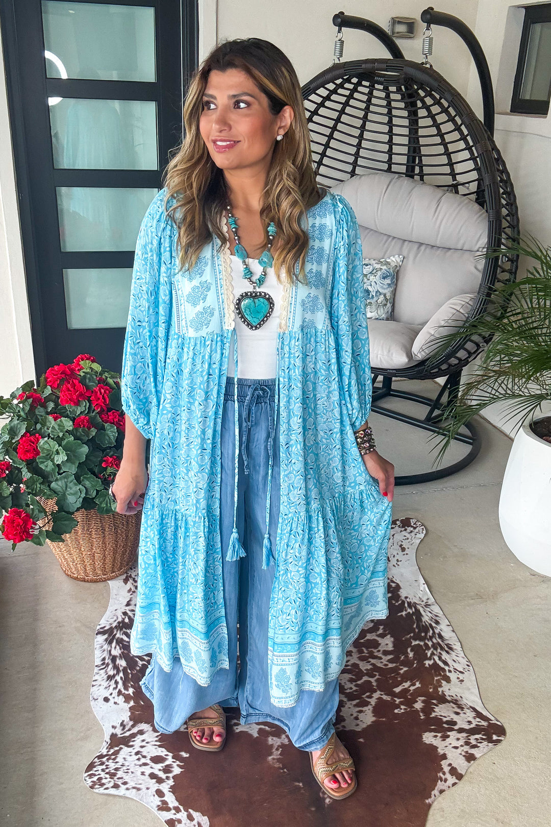 Willow Whips Kimono - Cyan Blue