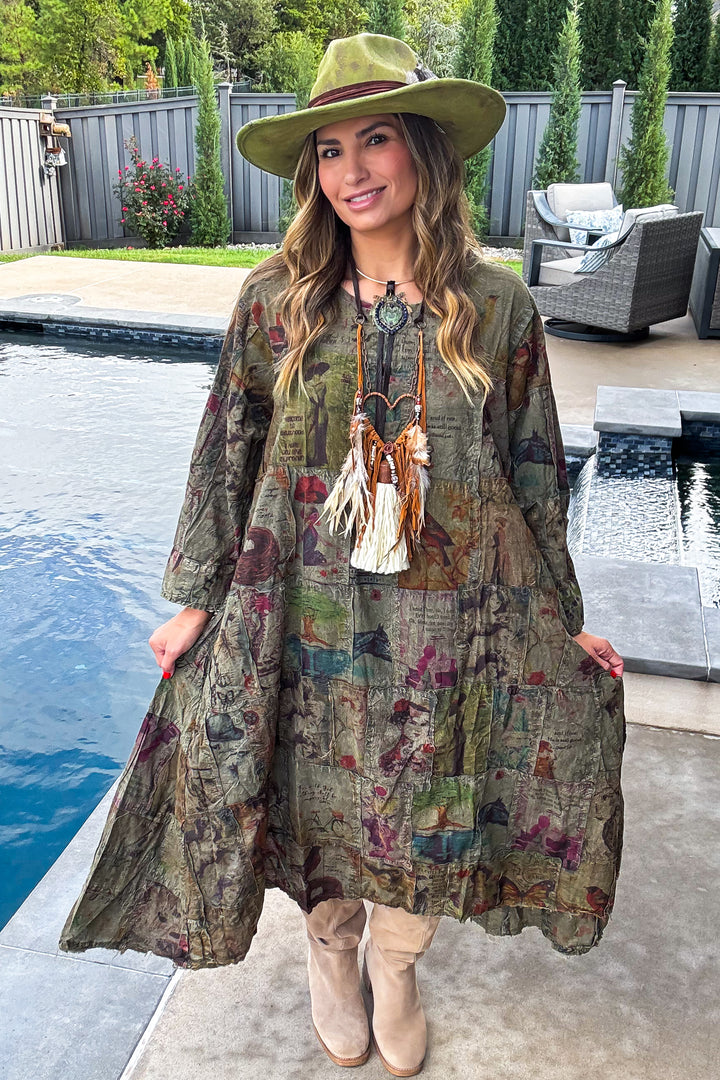 Patchwork Dream Dress - Olive Green