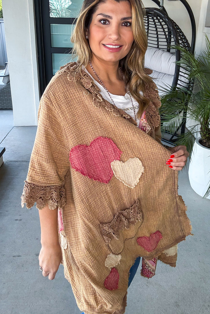 PRE ORDER: Assortments Of Love Oversized Reversible Cardigan - 100% Cotton - Mushroom