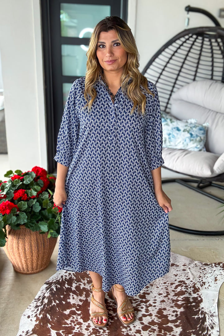 Stay Anchored Dress - Navy