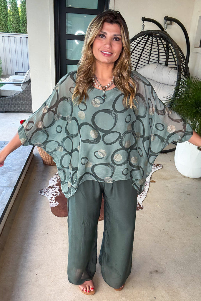 Italian Silk Stretch Pants – Made in Italy - Olive
