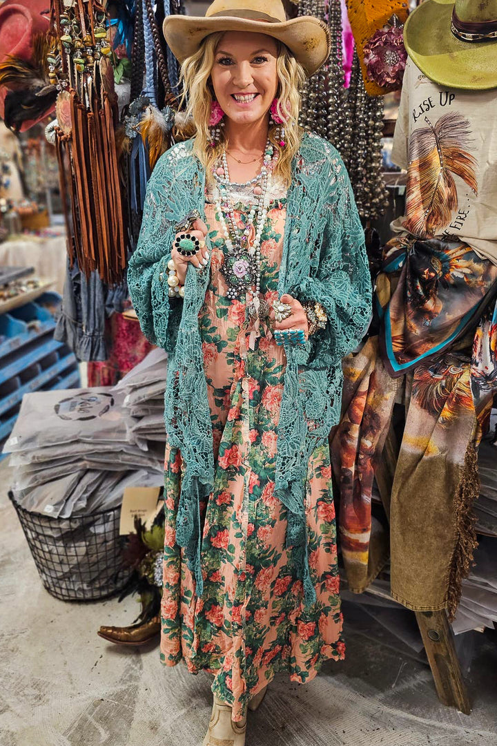 Desert Lace Dream Cardigan - Teal