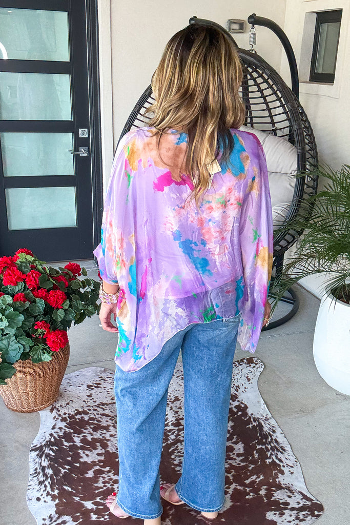 Confetti Glow Silk Top - Purple - Made in Italy