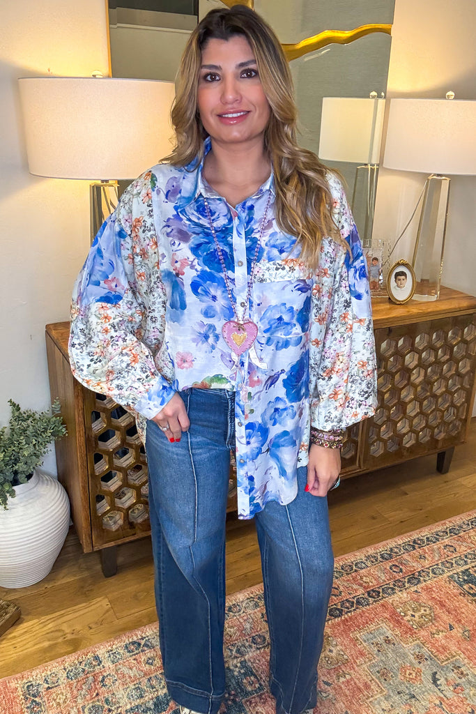 Wildflower Walks Oversized Blouse  - Blue