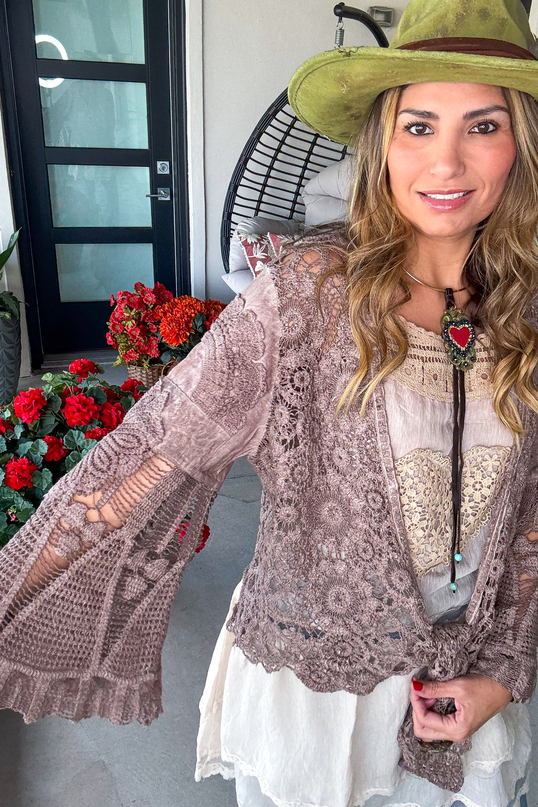 Desert Lace Dream Cardigan - Brown - 100% Cotton