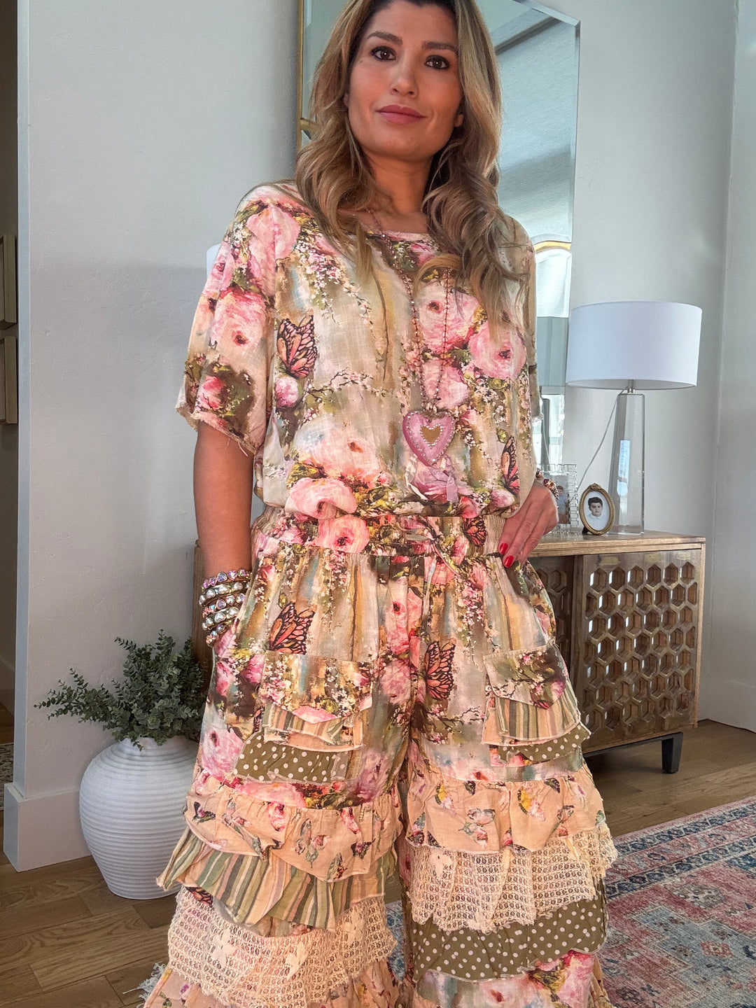 Butterfly Linen One Size Ruffle Pants