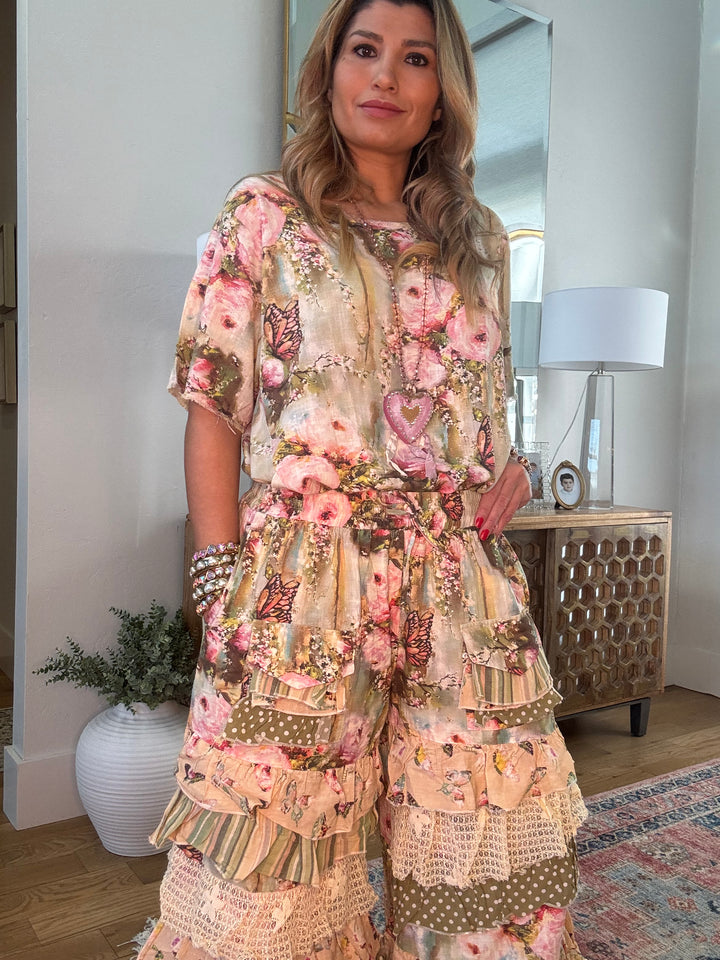 Butterfly Linen One Size Ruffle Pants