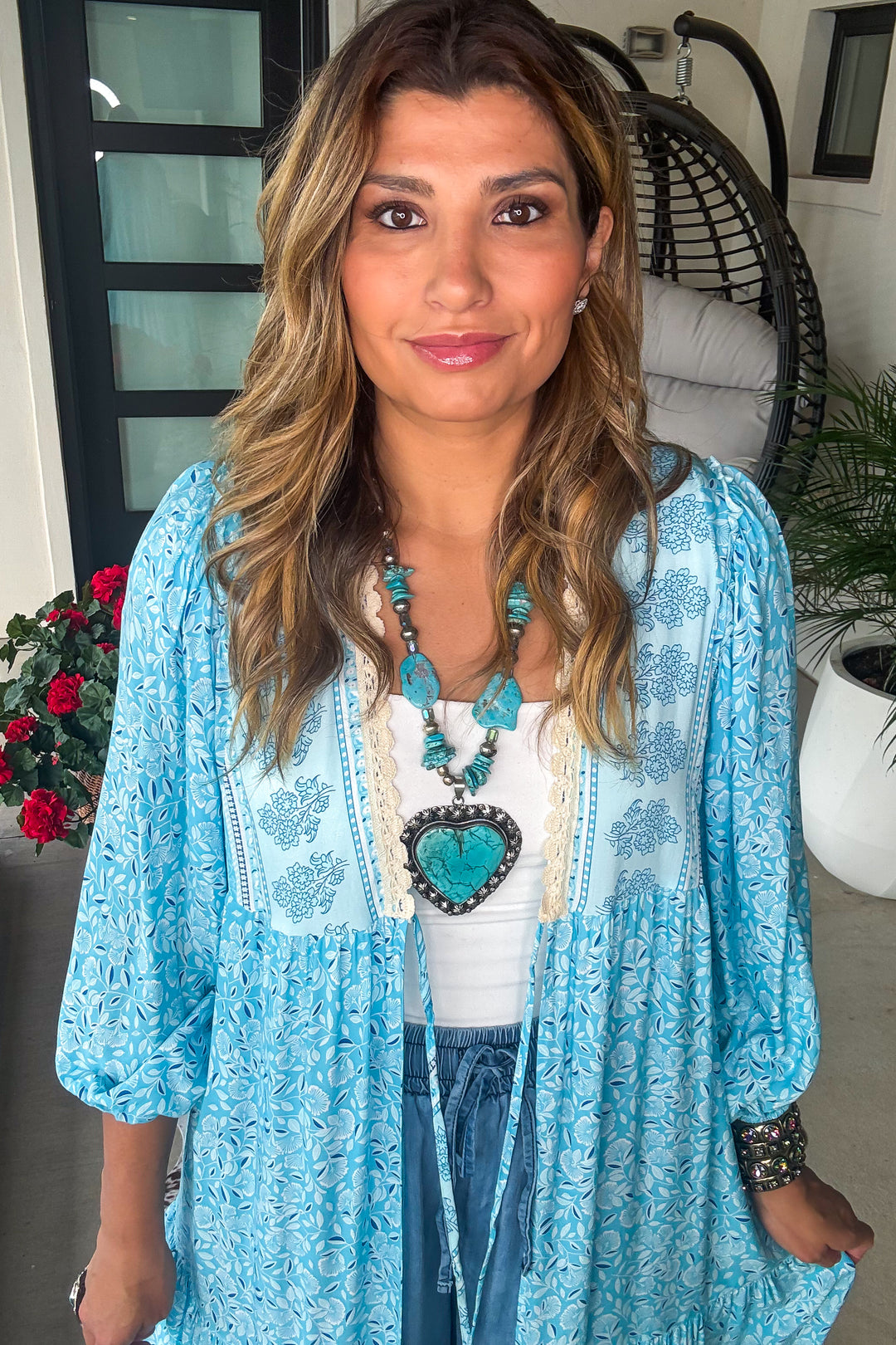 Willow Whips Kimono - Cyan Blue