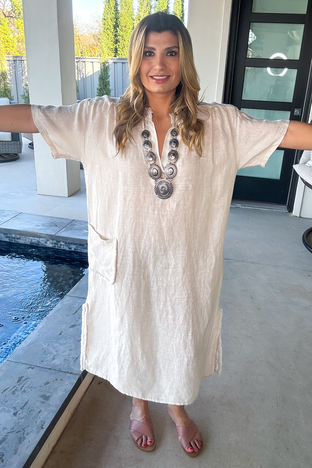 Impressively Attractive Dress - Made In Italy - 100% Linen