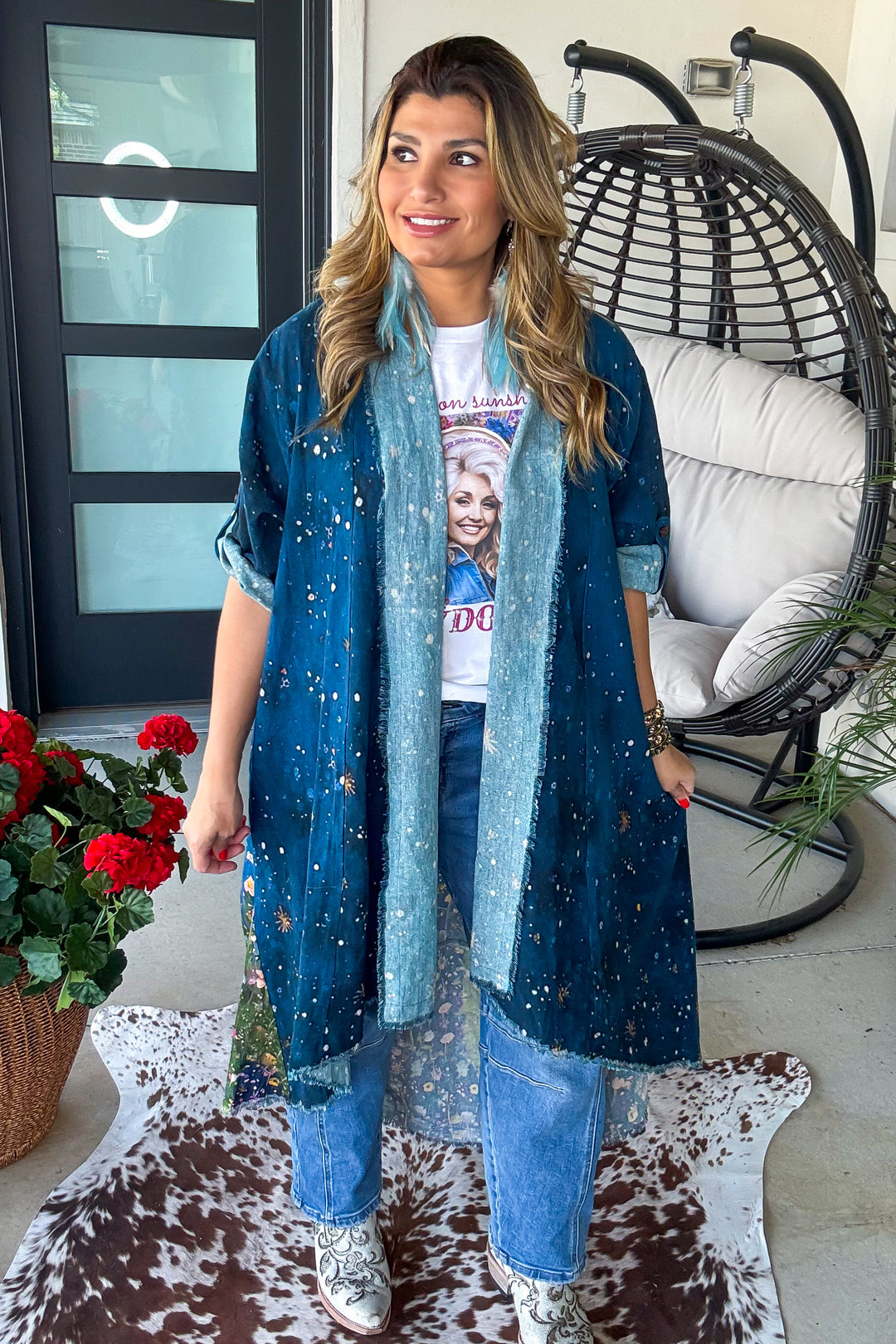 Midnight Moonflower Goddess Duster - 100% Cotton