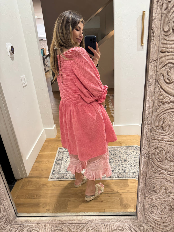 The Softest Dress Ever - 100% Cotton - Boho Red/Pink