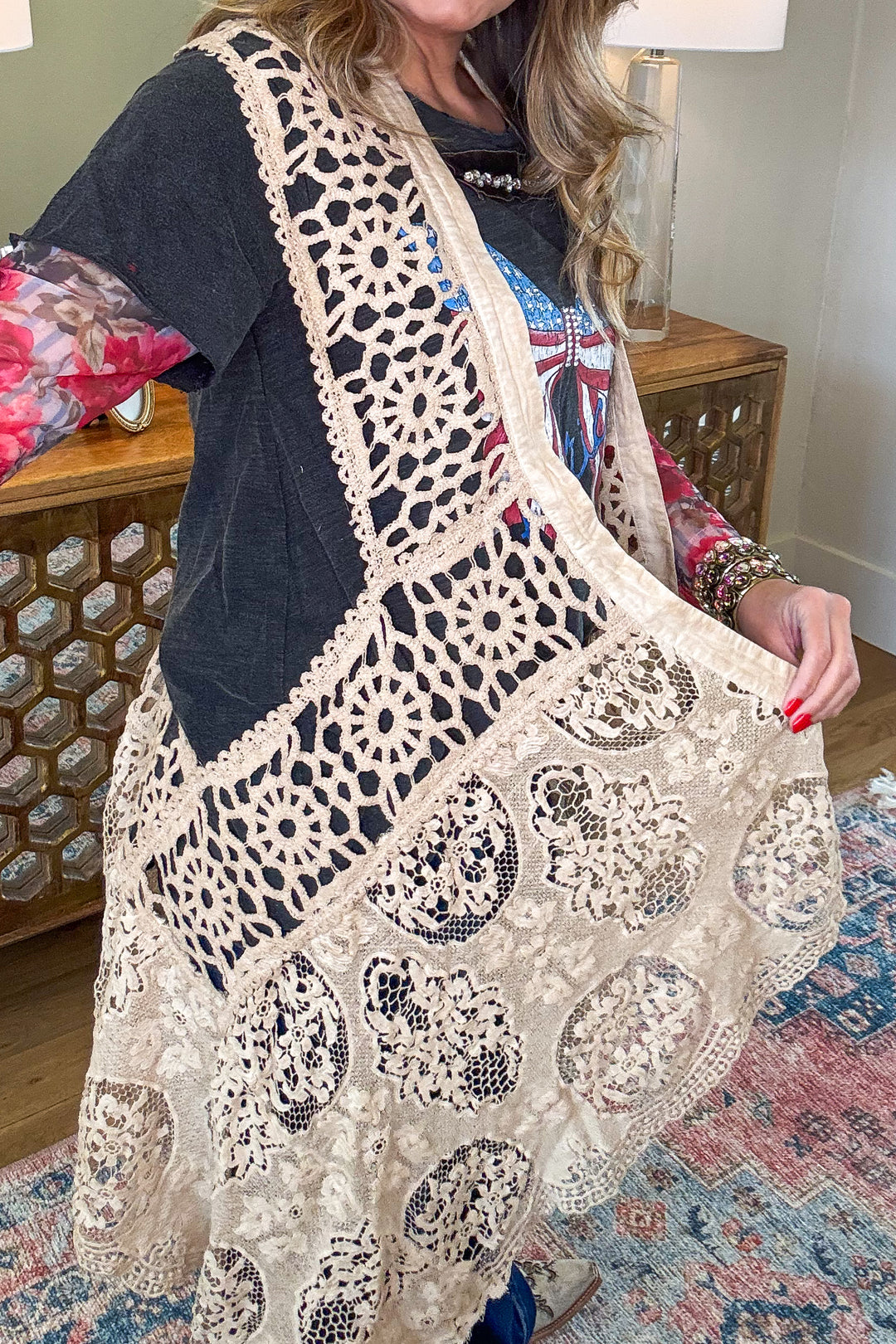Vintage Lace Boho Vest  – High Low 100% Cotton Lace Duster