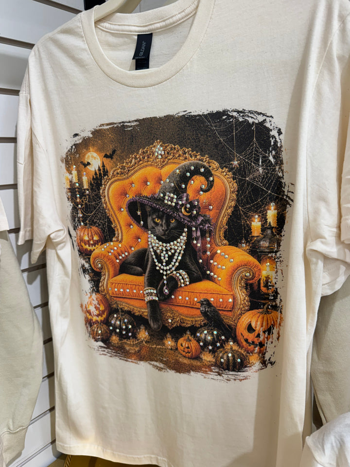 Spooky Sparkle Cat Tee - 100% Cotton 