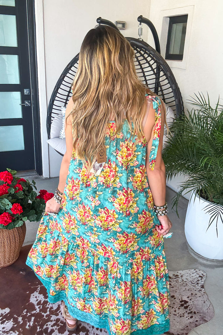 Botanical Breeze Maxi Dress - Teal
