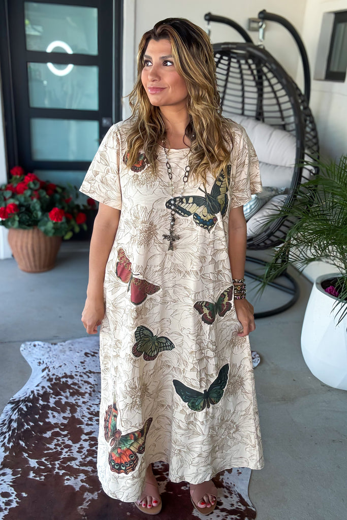Butterfly Garden Maxi Dress - 100% Cotton