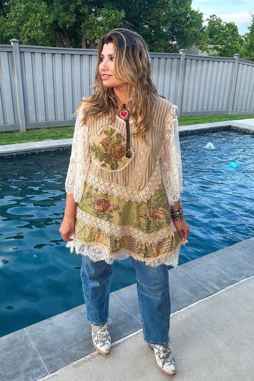 Sheer Enchantment Lace Top - Beige (This is for the beige lace top under)