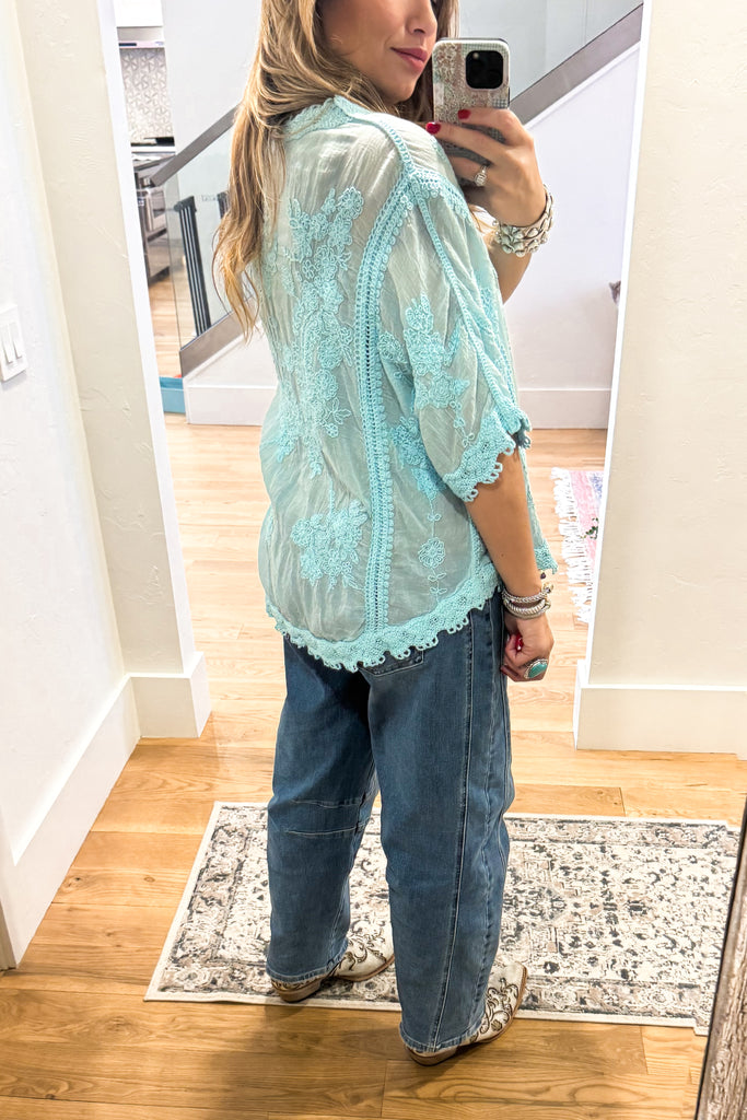 Carefree Charm Top - 100% Cotton -  Blue