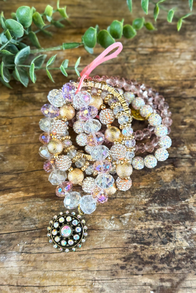 Sweetheart Shine Bracelet Set - Pink/Gold