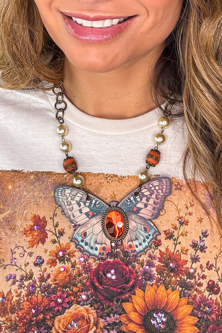 Butterfly Pendant with Orange Jewel