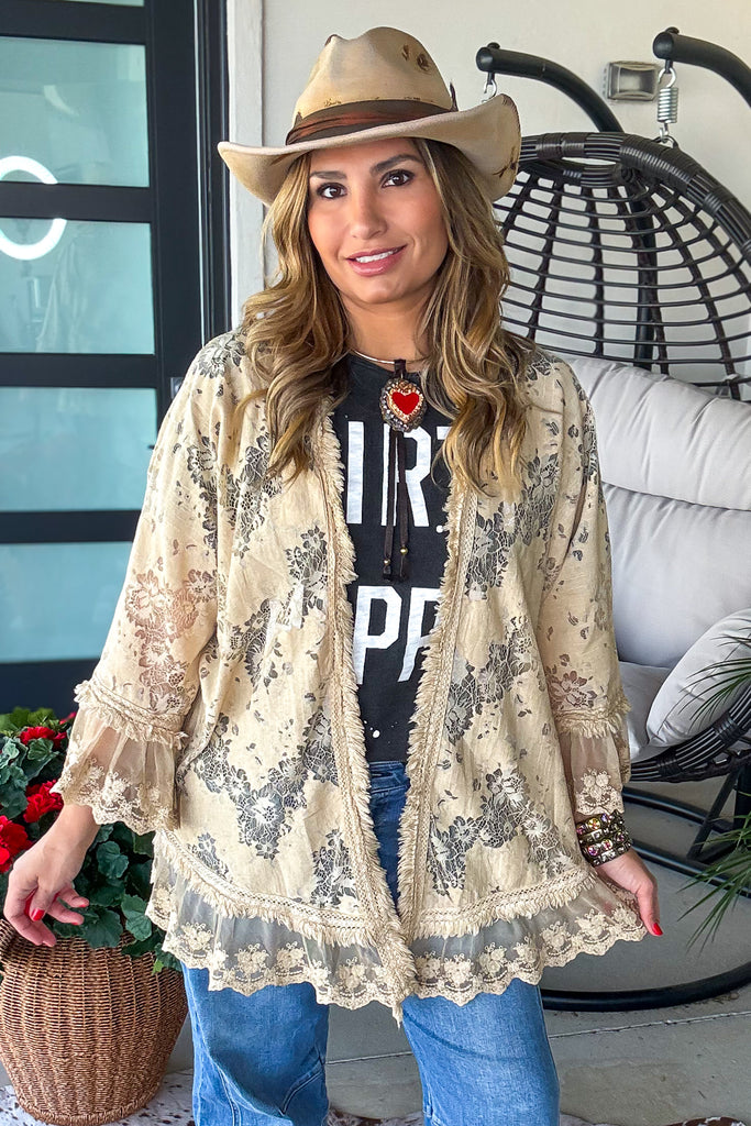 Golden Lace Whisper Kimono - Made in USA