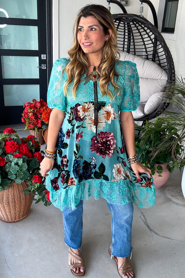 Velvet Chapel Top - Turquoise