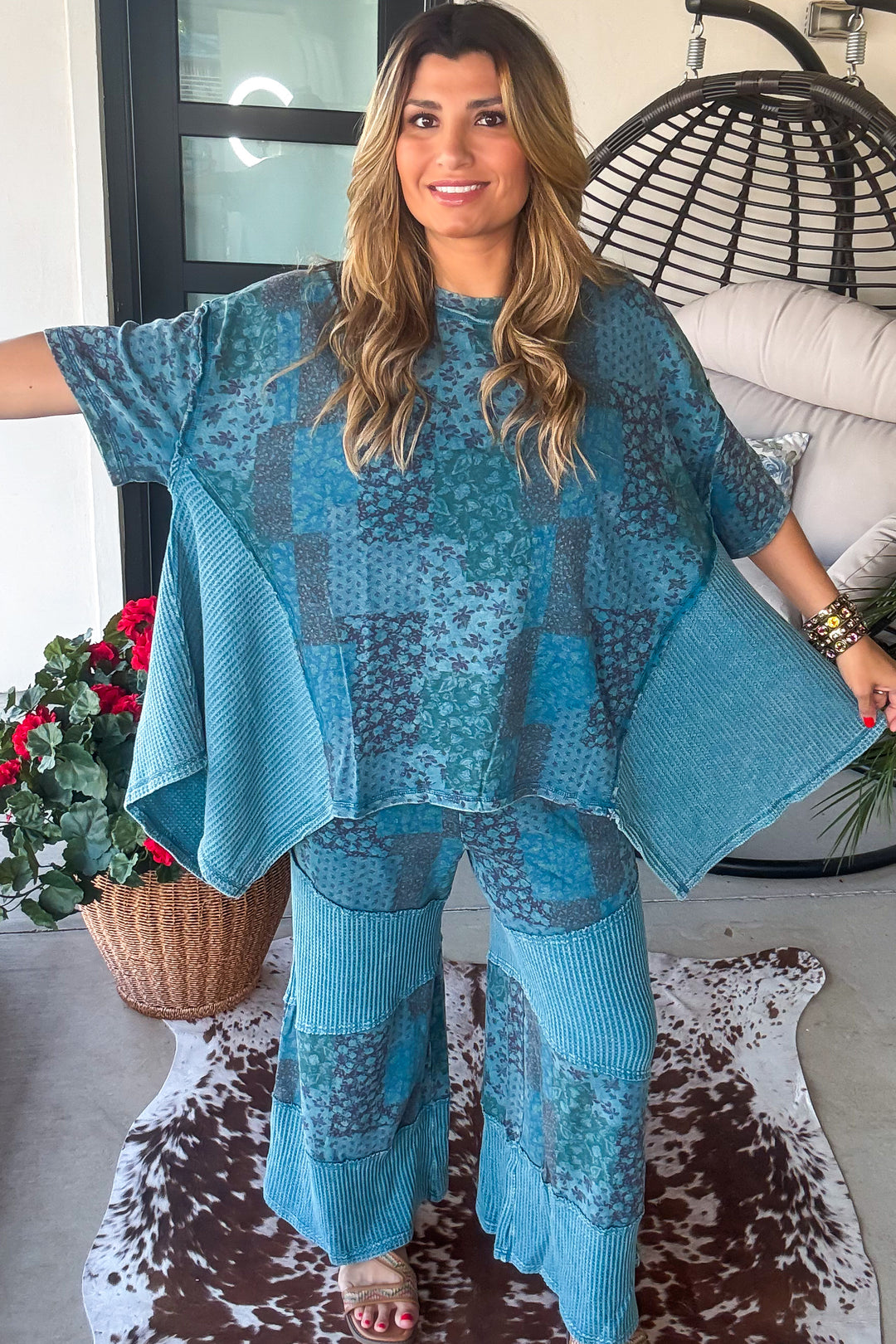 Stitch And Stroll Oversized Top - 100% Cotton - Teal