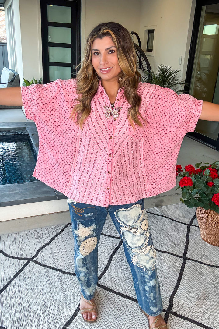 Rosebud Garden Oversized Top - Pink