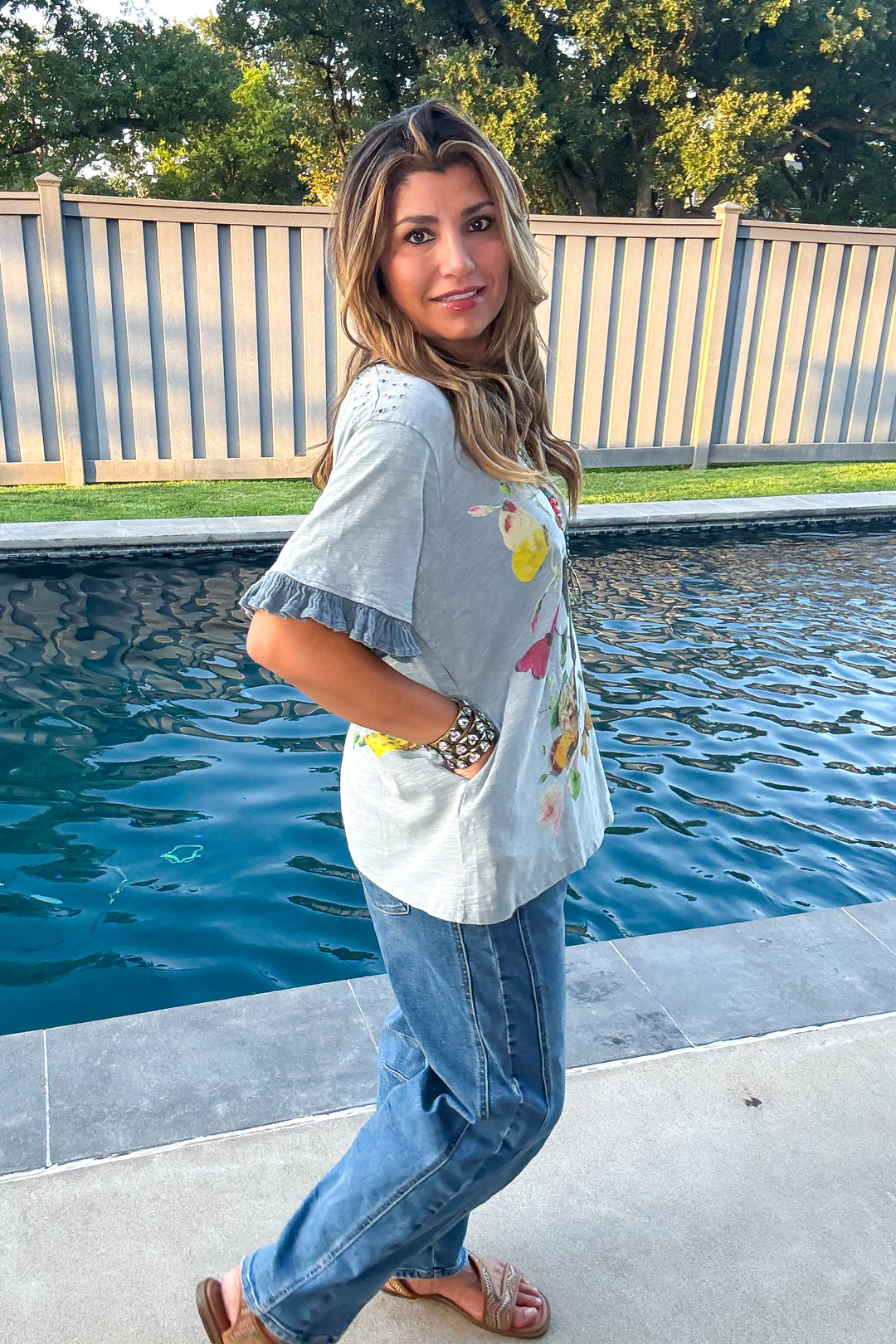 Wildflower Wings Oversized Top - 100% Cotton - Denim