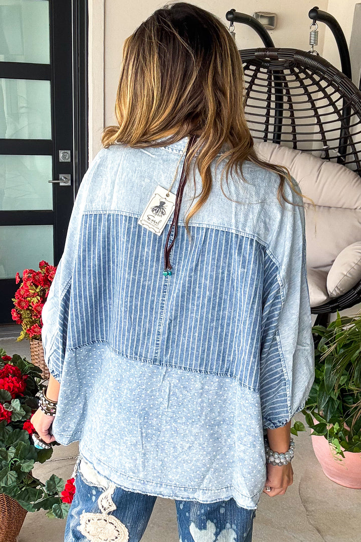 Polka Dot and Stripes Blouse - 100% Cotton - Oversized
