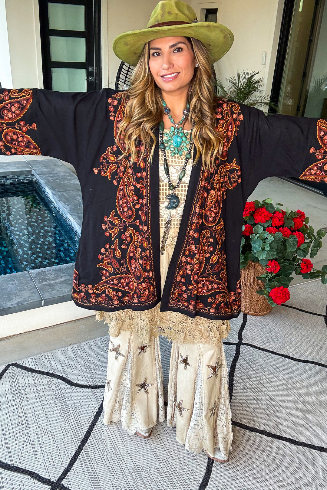 Beauty in Sight Embroidered Cardigan - Cotton Linen Blend  - Black