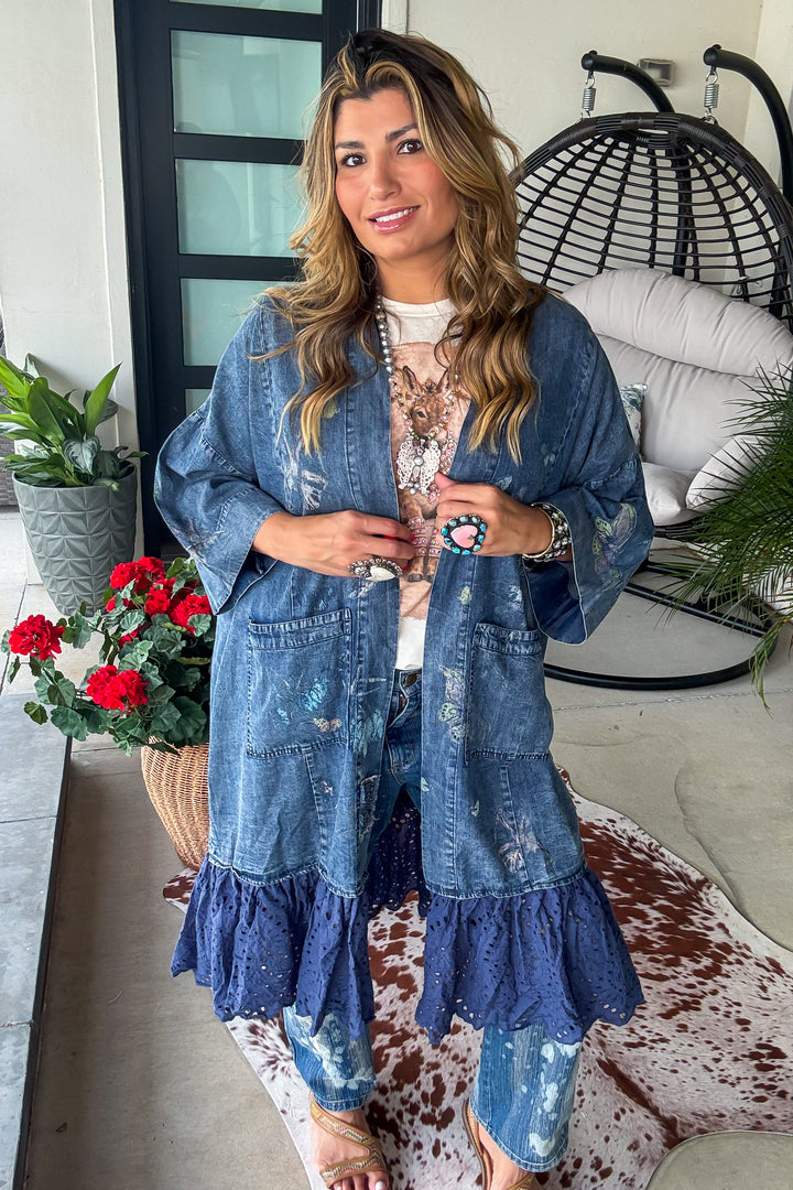 Flutter And Blooms Kimono - Denim
