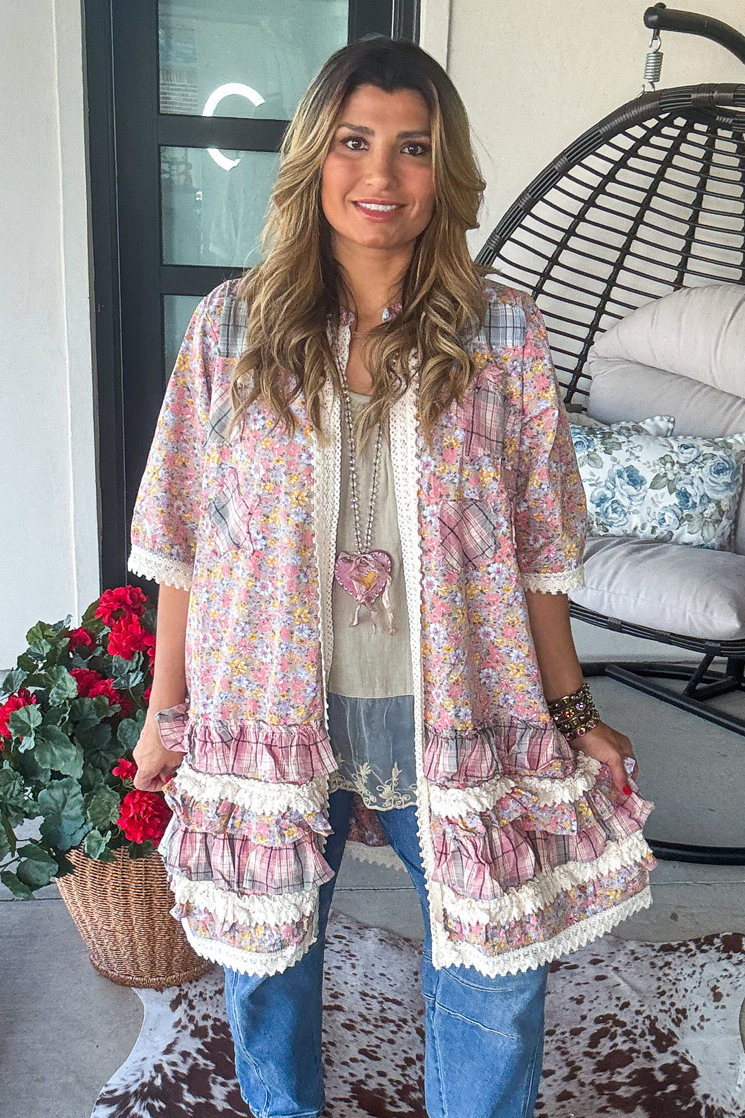 Lace And Daydreams Cardigan - 100% Cotton - Blue Gray