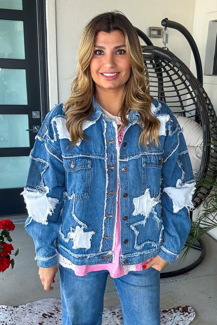 Starlit Oversized Denim Jacket - Denim