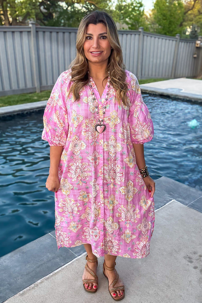 Blushing Daydreams Maxi Dress - 100% Cotton -  Pink