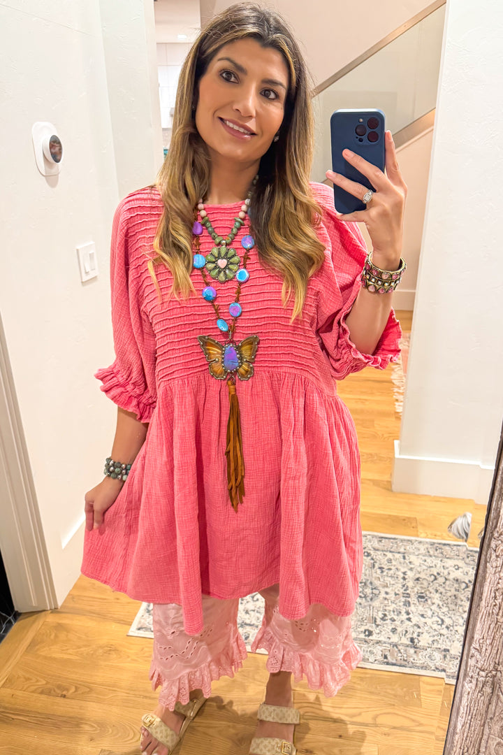 The Softest Dress Ever - 100% Cotton - Boho Red/Pink