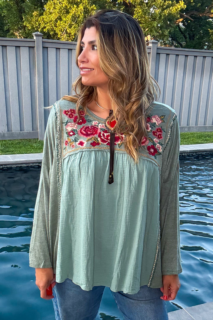Meet You At Dawn Oversized Top - Sage - Oversized