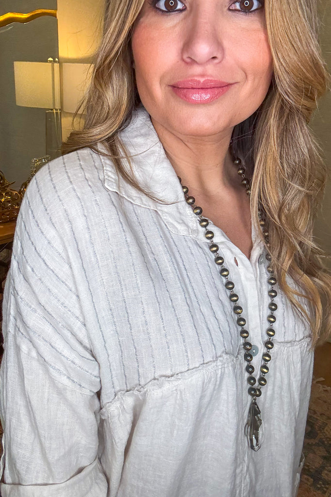 Along The Lines Top - Beige - 100% Linen - Made in Italy