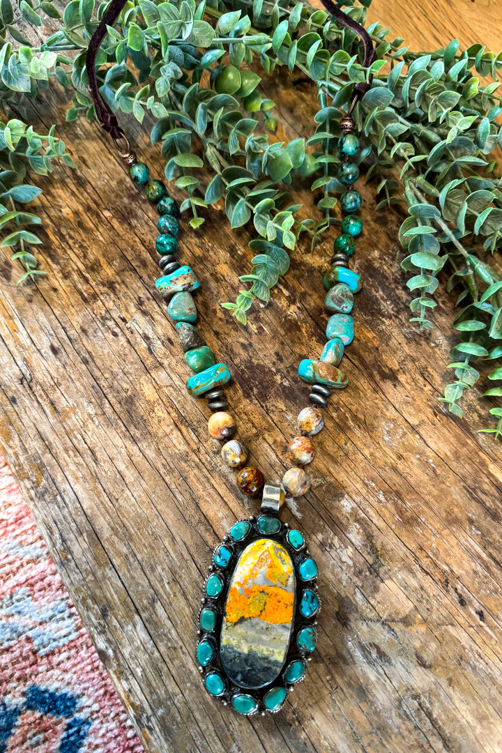 Genuine Turquoise and Bumblebee Jasper Statement Necklace - handmade in Texas