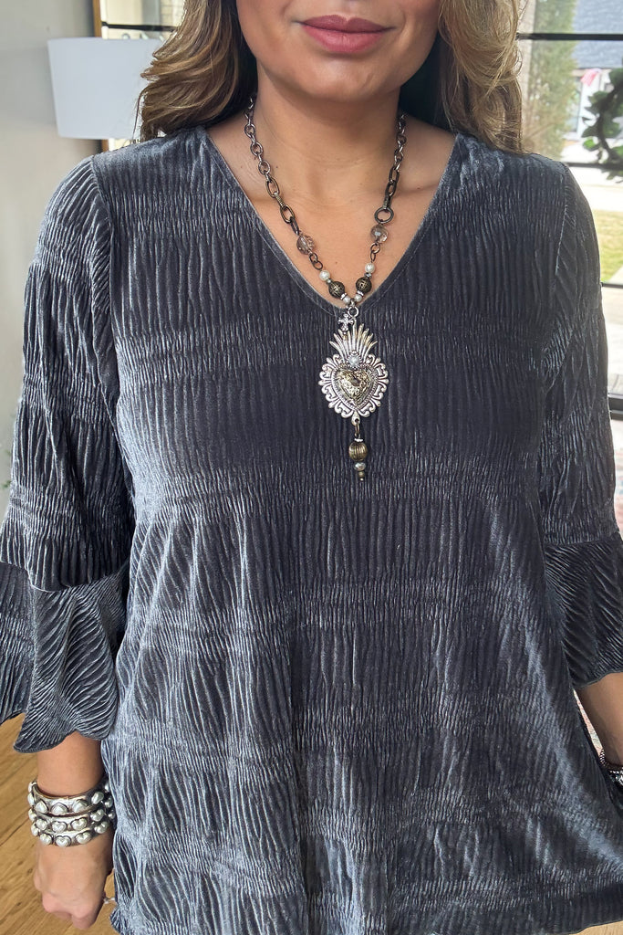 Straight To Town Velvet Tunic - Dark Gray