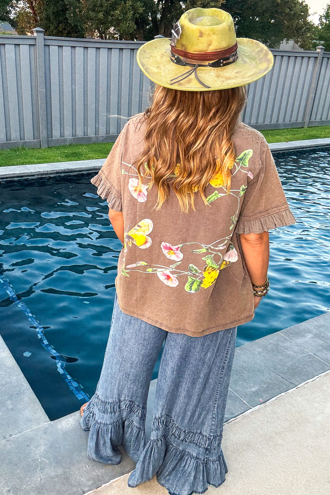 Wildflower Wings Oversized Top - 100% Cotton - Ash