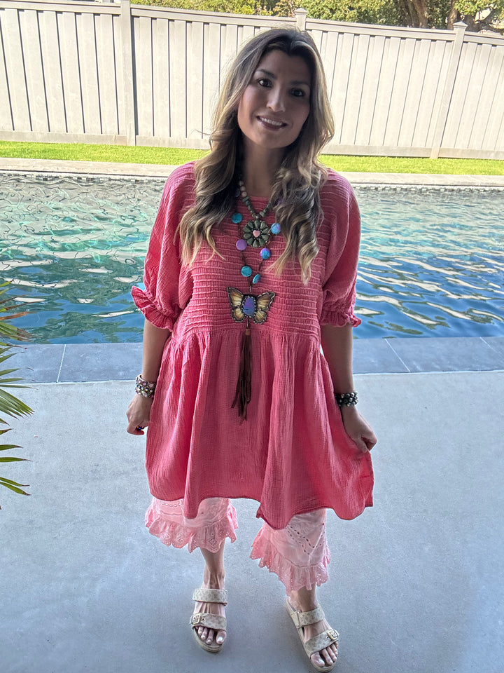 The Softest Dress Ever - 100% Cotton - Boho Red/Pink