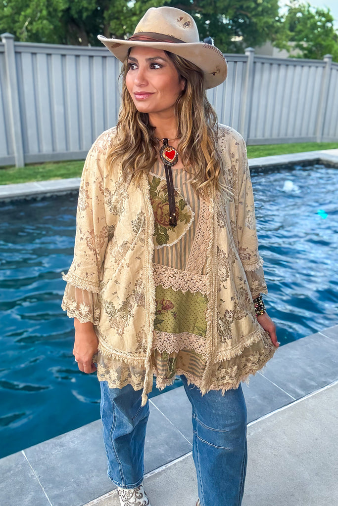 Golden Lace Whisper Kimono - Made in USA