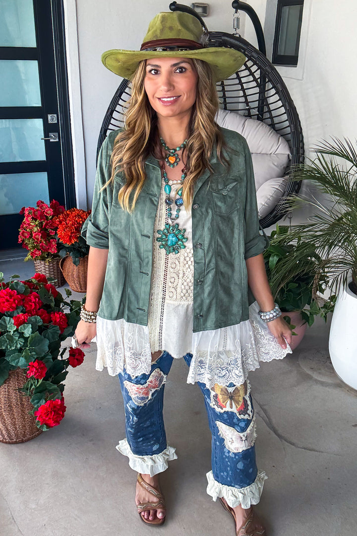 Sundance Suede Button Up - Olive