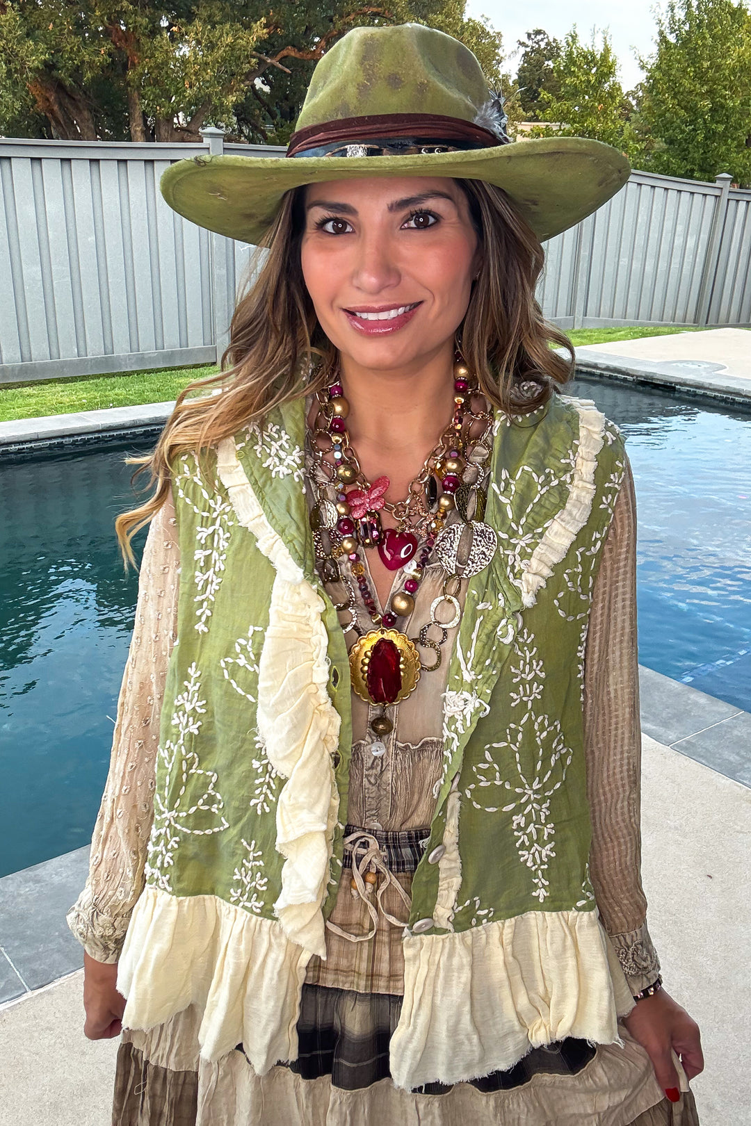 Embroidered Ruffle Vest - 100% Cotton