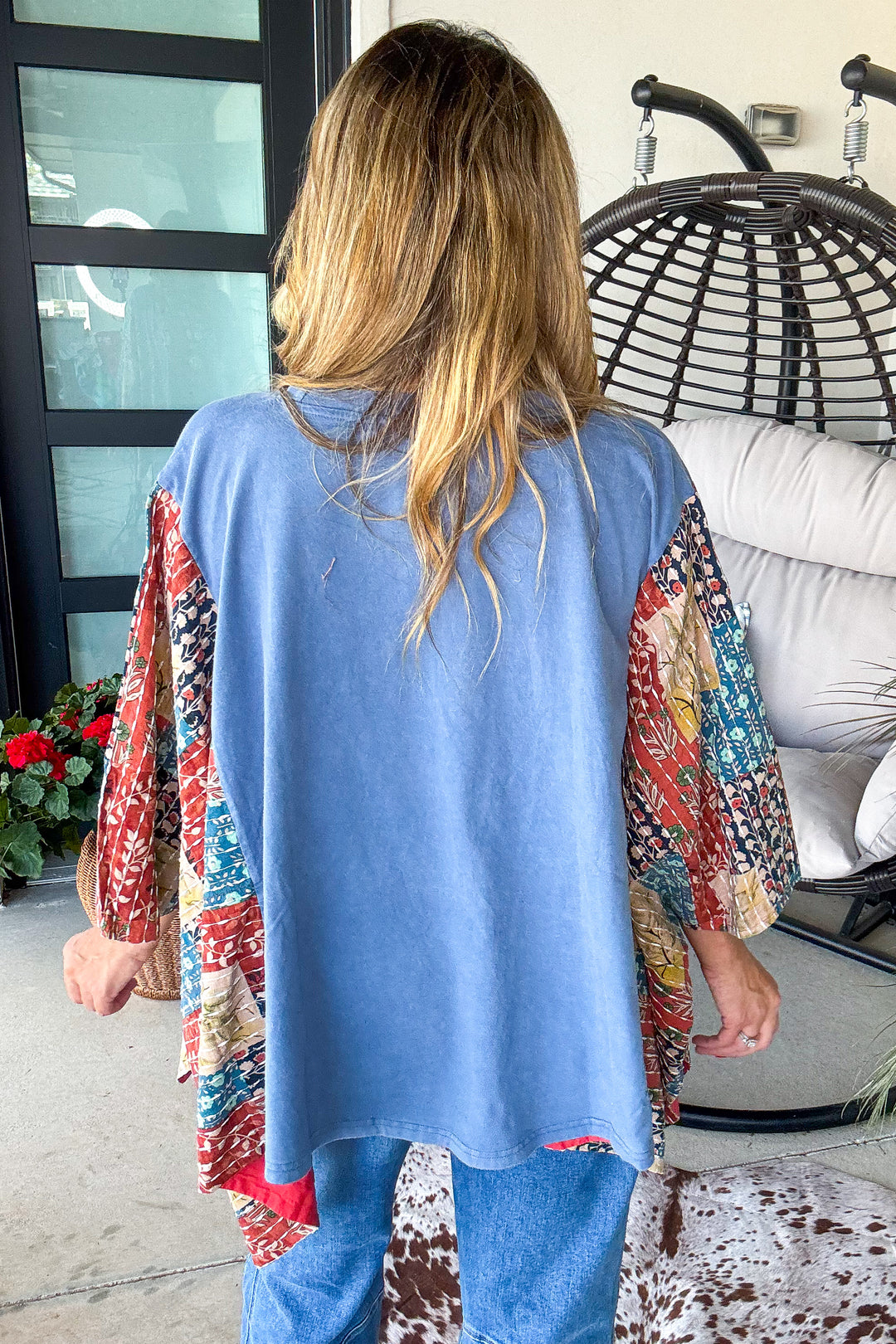 Peaceful Horizon Poncho Top  - 100% Cotton - Blue - SALE